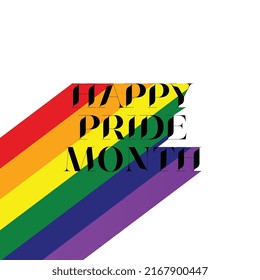 Happy Pride Month Text with rainbow color with white bg