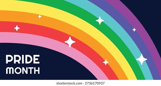 Happy Pride Monat Text und Regenbogen Welle Illustration Design Hintergrund.