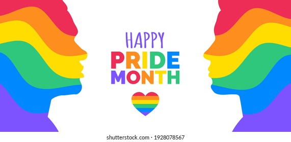 happy pride month two men silhouettes in lgbt rainbow colors abstract waves vector illustration