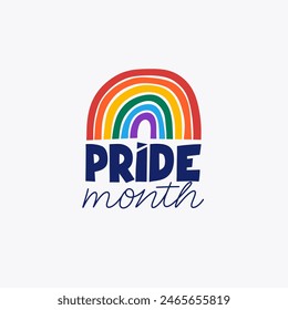Feliz mes del Orgullo Vector por el amor y la celebración de los derechos de los gays. Cita en color arcoiris LGBT 2024 con forma de corazón. Diseño de tarjeta de evento o fondo LGBT. Ilustración vectorial.