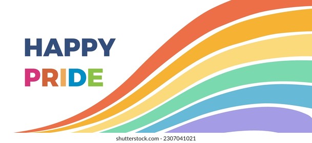 Banner del vector del orgullo feliz con arco iris en la parte inferior