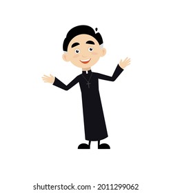 Happy Priest Flat Vector Cartoon Illustration