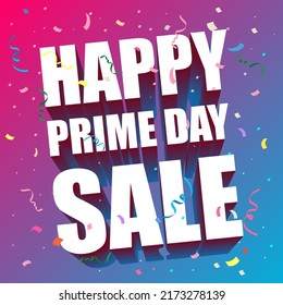 Happy Prime day sale Banner with flying confetti pieces and typography and extrude effect. Sale background.