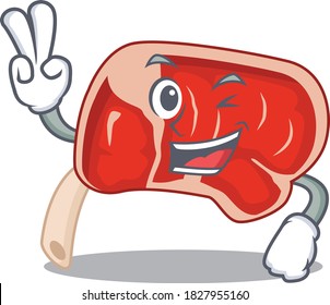 Happy prime rib cartoon design concept show two fingers