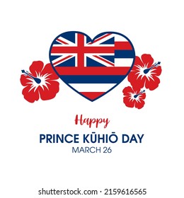 Happy Prince Kuhio Day vector. Flag of Hawaii in heart shape icon vector. Hawaiian design element with hibiscus flower isolated on a white background. Prince Kuhio Day Poster, March 26. Important day