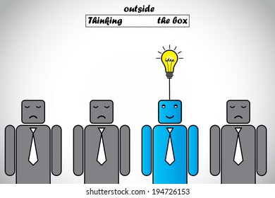 happy professional thinking outside the box gets lightbulb idea.