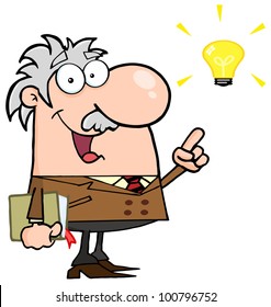 Happy Professor With A Bright Idea. Vector Illustration