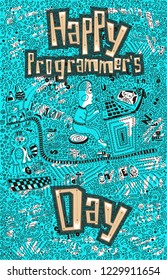 Happy Programmer's Day card boy typing on computer