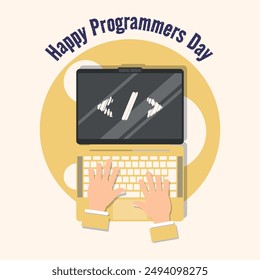 Afiche del Feliz Día del Programador con las manos de un programador en el trabajo