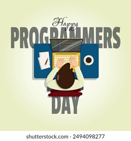 Happy Programmers Day template with a male programmer is working