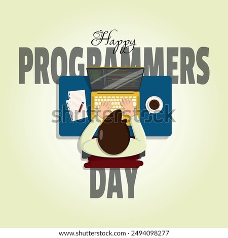Happy Programmers Day template with a male programmer is working