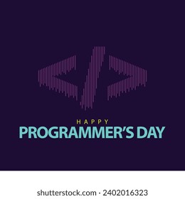 Happy programmer's day. Vector illustration of programming symbols in vertical line style. Suitable for templates, greeting cards, social media etc