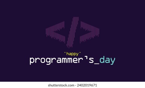 Happy programmer's day. Vector illustration of programming symbols in vertical line style. Suitable for banners, greeting cards, social media etc