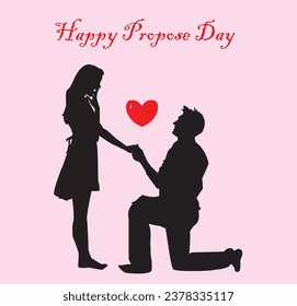 Happy propose day couple vector art black. a kneel down lover proposing his beloved vector.