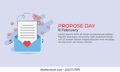 Happy Propose Day with Open Decorative Love Letter Background Design, Propose Day Greeting Card, Cover Design Banner Template, Post Design for Valentine Week with Copy Text