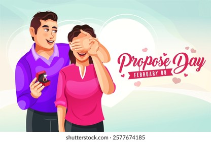 Happy Propose Day Post and Greeting Card. 8 February - Propose Day of Valentine's Week Vector Illustration surprise proposal character