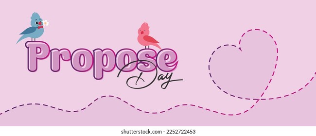 Fröhlicher Vorschlag Typografie Text mit süßen Adorable Love Vögel auf rosafarbenem Hintergrund, Grußkarte, Cover, Banner für Valentiner Woche. Vektorvorlage
