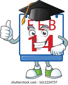 happy and proud of 14th valentine calendar wearing a black Graduation hat