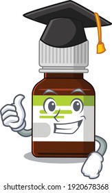 Happy proud of antibiotic bottle caricature design with hat for graduation ceremony