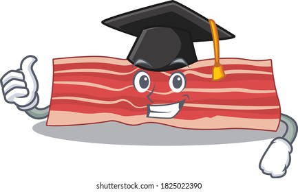 Happy proud of bacon caricature design with hat for graduation ceremony