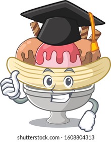 happy and proud of banana split wearing a black Graduation hat