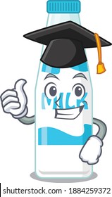 Happy proud of bottle of milk caricature design with hat for graduation ceremony. Vector illustration