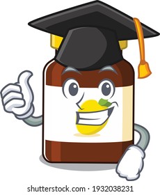 Happy proud of bottle vitamin c caricature design with hat for graduation ceremony