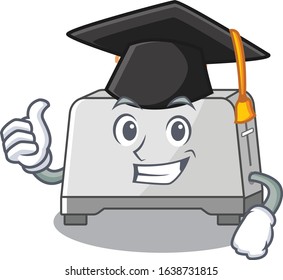 happy and proud of bread toaster wearing a black Graduation hat