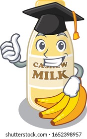 happy and proud of cashew milk wearing a black Graduation hat