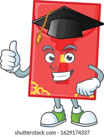 happy and proud of chinese envelope wearing a black Graduation hat
