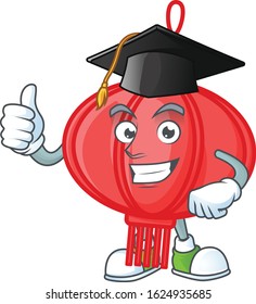 happy and proud of chinese lampion wearing a black Graduation hat