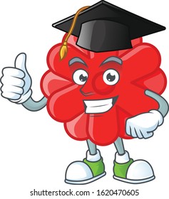 happy and proud of chinese red flower wearing a black Graduation hat