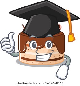 happy and proud of chocolate cake wearing a black Graduation hat
