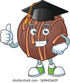 happy and proud of chocolate praline ball wearing a black Graduation hat