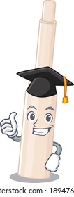 Happy proud of concealer stick caricature design with hat for graduation ceremony