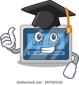 Happy proud of digital timer caricature design with hat for graduation ceremony