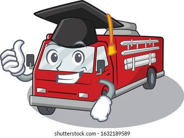 happy and proud of fire truck wearing a black Graduation hat