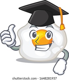 happy and proud of fried egg wearing a black Graduation hat