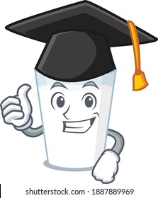 Happy proud of glass of milk caricature design with hat for graduation ceremony. Vector illustration