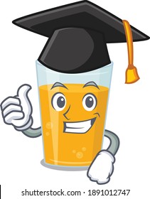 Happy proud of glass of orange juice caricature design with hat for graduation ceremony. Vector illustration