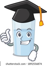 Happy proud of  glass of water caricature design with hat for graduation ceremony. Vector illustration