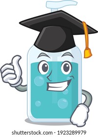 Happy proud of hand sanitizer caricature design with hat for graduation ceremony