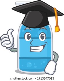 Happy proud of hand wash gel caricature design with hat for graduation ceremony