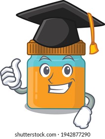 Happy proud of honey jar caricature design with hat for graduation ceremony