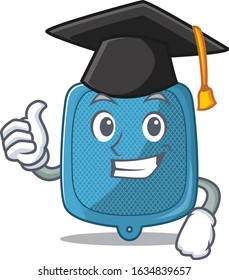 happy and proud of hot water bag wearing a black Graduation hat