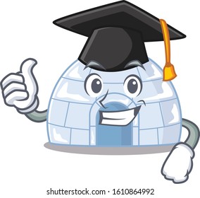 happy and proud of igloo wearing a black Graduation hat