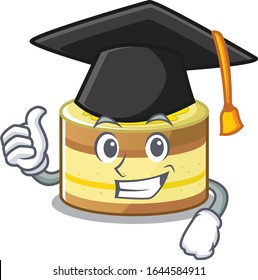 happy and proud of lemon cake wearing a black Graduation hat
