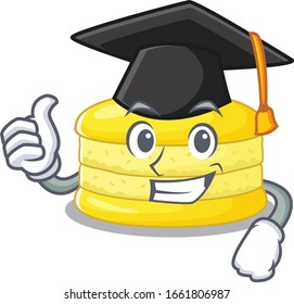happy and proud of lemon macaron wearing a black Graduation hat