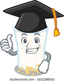 happy and proud of oats milk wearing a black Graduation hat