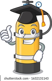 happy and proud of oxygen cylinder wearing a black Graduation hat